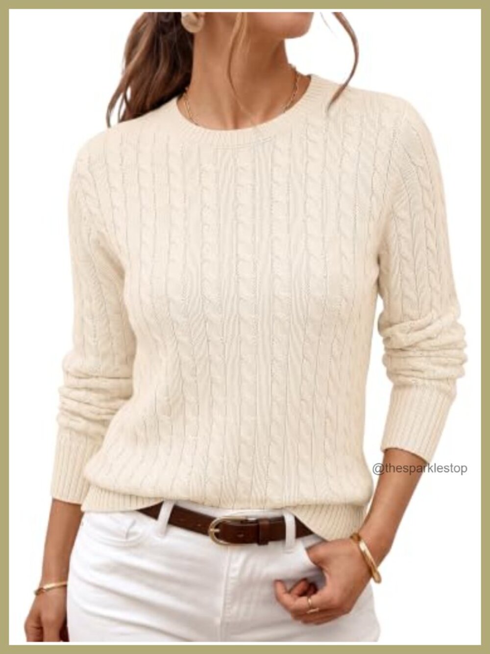 Womens Lightweight Cable Knit Pullover Sweater Long Sleeve Crewneck